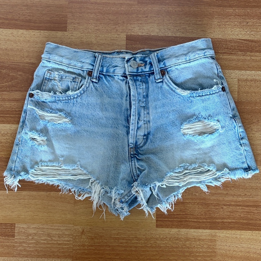 Zara Light Blue Distressed Denim Cutoff Shorts
